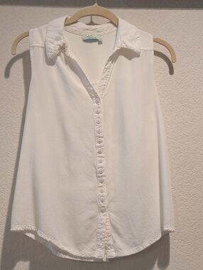 Santiki Sleeveless White Button-Front Collared Blouse
